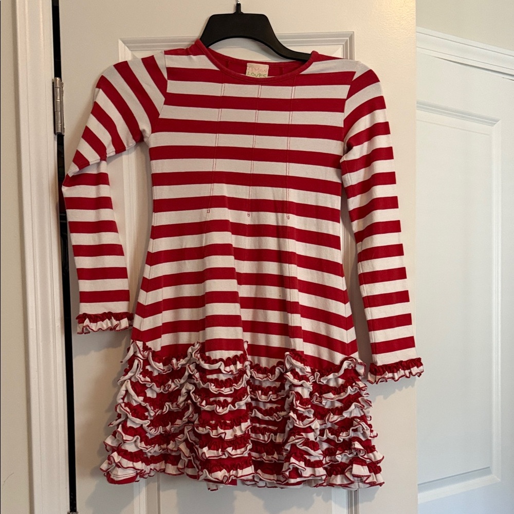 Lemon Loves Lime Red and White Striped Dress with Ruffles